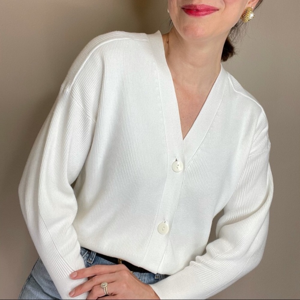 ZARA ivory cropped ribbed knit cardigan top S
